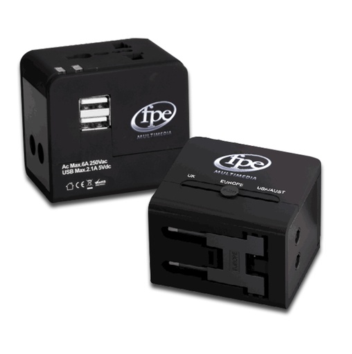 [001008] ADAPTATEUR SECTEUR UNIVERSEL + 2 USB